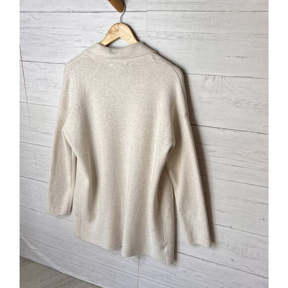 Loft Cardigan Womens Size Medium Oatmeal Open Knit Cotton Blend Pockets - Picture 10 of 15